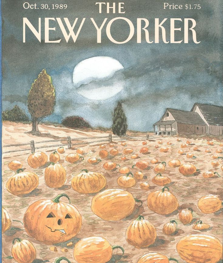 an advertisement for the new yorker with pumpkins in front of a farm house