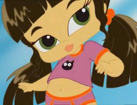 a cartoon girl with long hair and big eyes