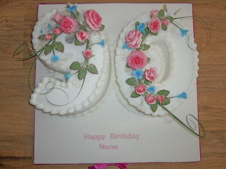 two birthday cakes decorated with pink roses and green leaves on top of a white card