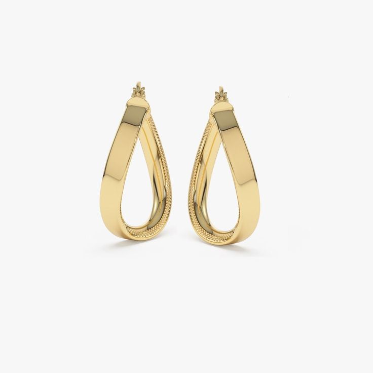 * Sold as Pair ▶Item Details * Gold Kt: 14K * Available Gold Colors: Rose Gold, Yellow Gold, White Gold * Inner Length: 22MM * Outer Length: 27MM * Width of Earrings: 4MM * Ready to Ship in 1-2 Business Days Make a statement with these stunning 14k gold uniquely twisted hoop earrings with secure hinge backs. The captivating twist design adds a touch of sophistication to any outfit, while the hinge backs provide a secure and comfortable fit.  These versatile earrings can be worn with any outfit, 14k Gold Teardrop Hoop Earrings With Lever Back, Gold Teardrop Hoop Earrings For Anniversary, Gold Hoop Teardrop Earrings, Tarnish Resistant, Classic Teardrop Hoop Earrings With Lever Back, Teardrop Single Hoop Earring For Anniversary, Yellow Gold Teardrop Hoop Earrings With Ear Wire, Elegant Yellow Gold Hoop Teardrop Earrings, Gold Teardrop Hoop Earrings With Lever Back, Teardrop Hoop Earrings For Anniversary