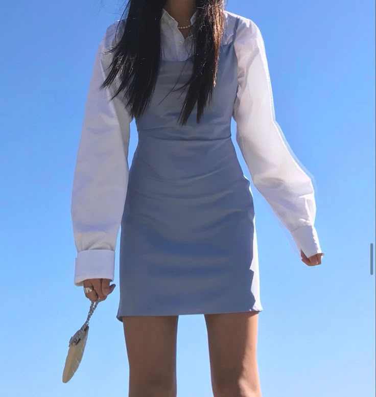 Shirt And Dress Outfit Layering, Layer Dress Outfit, Teenagers Outfit, White Shirt Dress Outfit, Classy Outfits For Teens, White Blouse Outfit, Alt Tiktok, Outfits Alt, Chic Parisian Style