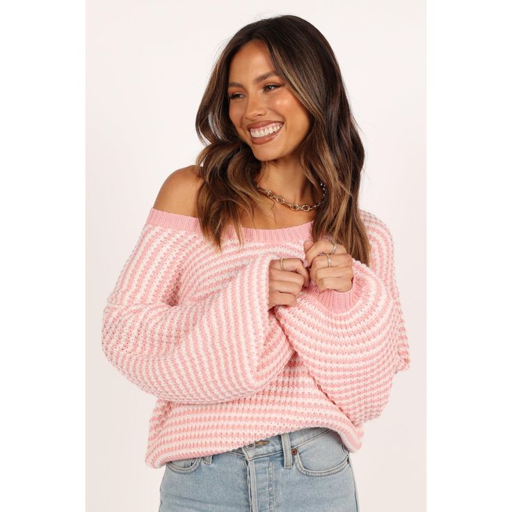 This knit sweater is a must-have for any wardrobe! The round neckline and long sleeves with rubbed cuffs give it a classic feel, while the pink stripe pattern adds a splash of fun. The pull on design creates an easy, relaxed fit that makes it perfect for weekend wear. Cute Clothes To Buy, Spiderweb Sweater, Stripe Knit Sweater, Girly Vibes, Petal And Pup, Waffle Stitch, Weekend Wear, Preppy Outfits, Striped Knit