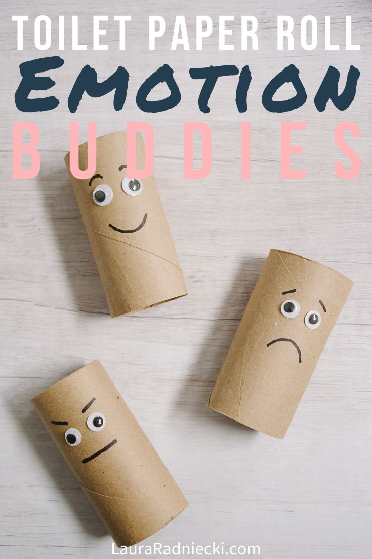 toilet paper roll emotion buddies with text overlay