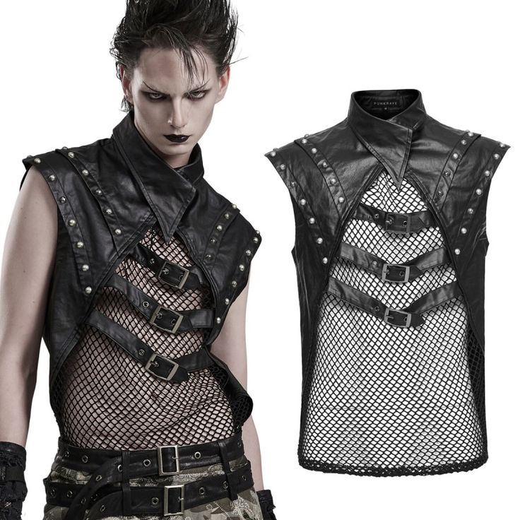 Post-apocalypse shirt with mesh and faux leather details | BOUDOIR NO Punk Rave Clothing, Apocalypse Outfit Men, Punk Male Outfits, Apocalypse Outfit Male, Male Punk Outfits, Mesh Shirt Men, Gothic Style Men, Male Rave Outfits, Leather Shirt Outfit