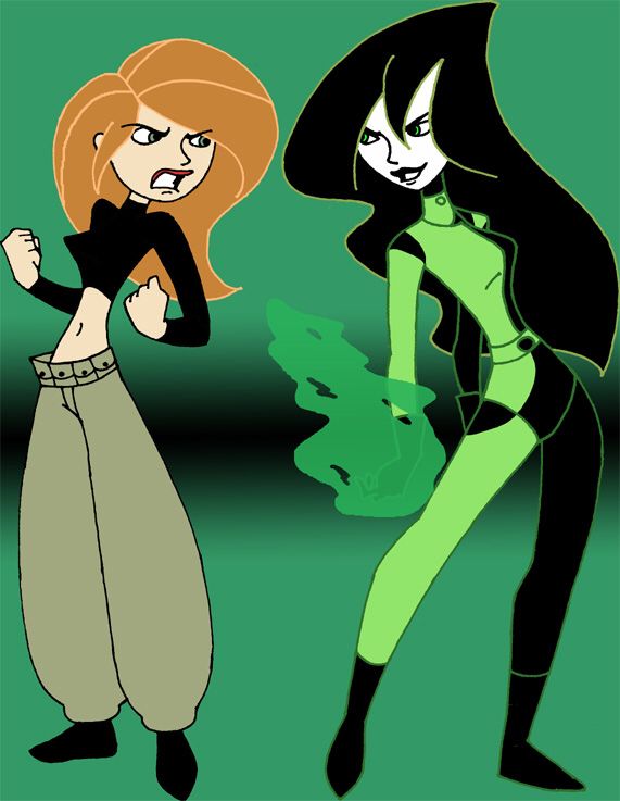 two cartoon characters one in green and the other black