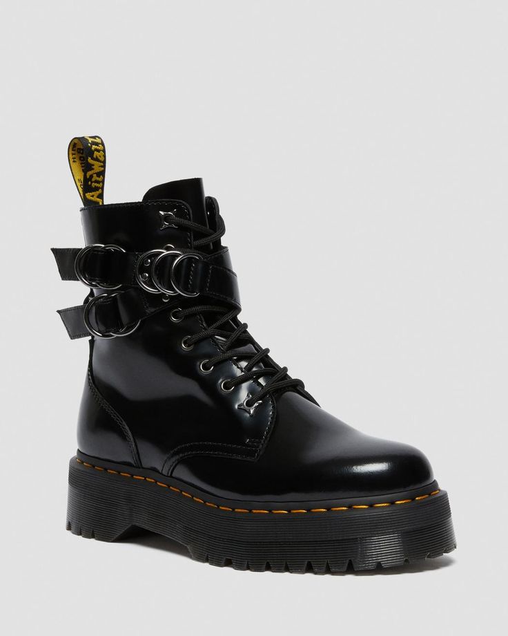 JADON HARDWARE LEATHER PLATFORM BOOTS | Dr. Martens Official Jadon Platform Boots, Platform Boots Black, Floral Combat Boots, Dr Martens Jadon, Leather Platform Boots, Dr Shoes, Yellow Heels, Black Platform Boots, Boots Uk