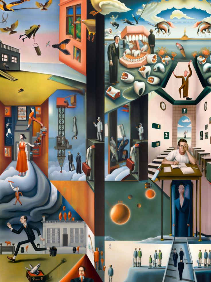 two paintings depicting people in different rooms