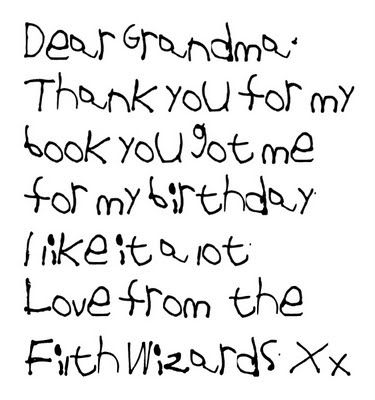 a handwritten poem from person to his daughter, dear grandma thank you for my book you've got me for my birthday like it not love from the fifth anniversary