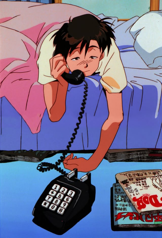 an anime character is talking on the phone