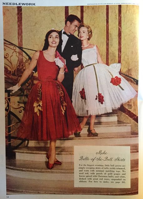 Ball Skirts, Free Vintage Patterns, 1950s Prom, Vintage Christmas Party, Retro Hairstyles Tutorial, Tulle Overskirt, Prom Costume, Holiday Magazine, 1950s Christmas