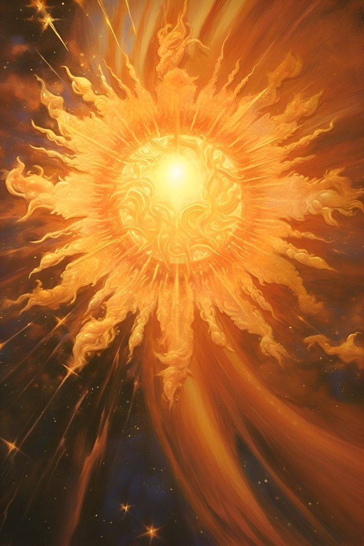 an artistic painting of a star bursting in the sky with bright yellow and orange colors