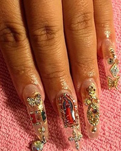 Mexican Nails, Quinceanera Nails, Dream Nails, Nail Charms, Fire Nails, Bling Nails, Pretty Acrylic Nails, Dope Nails, Short Acrylic Nails