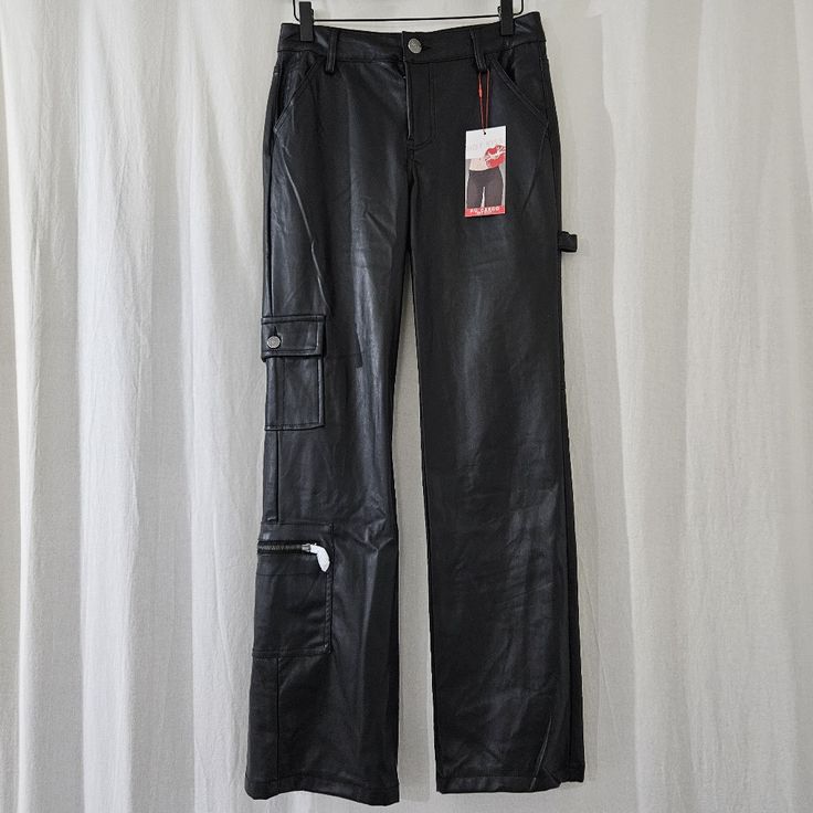 New With Tags. Two Available. Black Y2k Cargo Trousers, Y2k Black Cargo Trousers, Fitted Black Leather Pants With Pockets, Black Y2k Pants For Fall, Y2k Black Fall Pants, Casual Black Leather Pants With Side Pockets, Black Straight Leg Leather Pants With Pockets, Black Y2k Bottoms With Pockets, Y2k Style Black Bottoms With Pockets