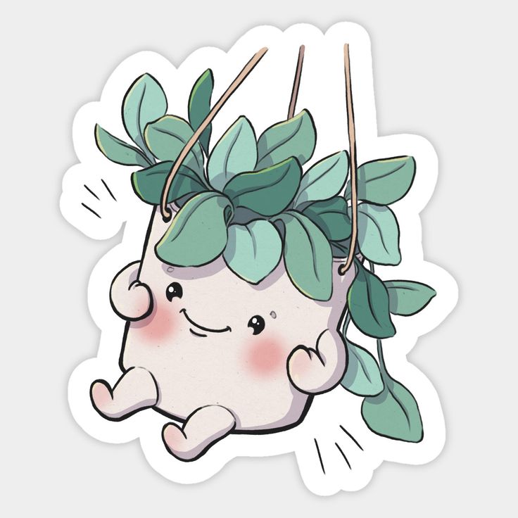 a sticker with an image of a potted plant on it's head