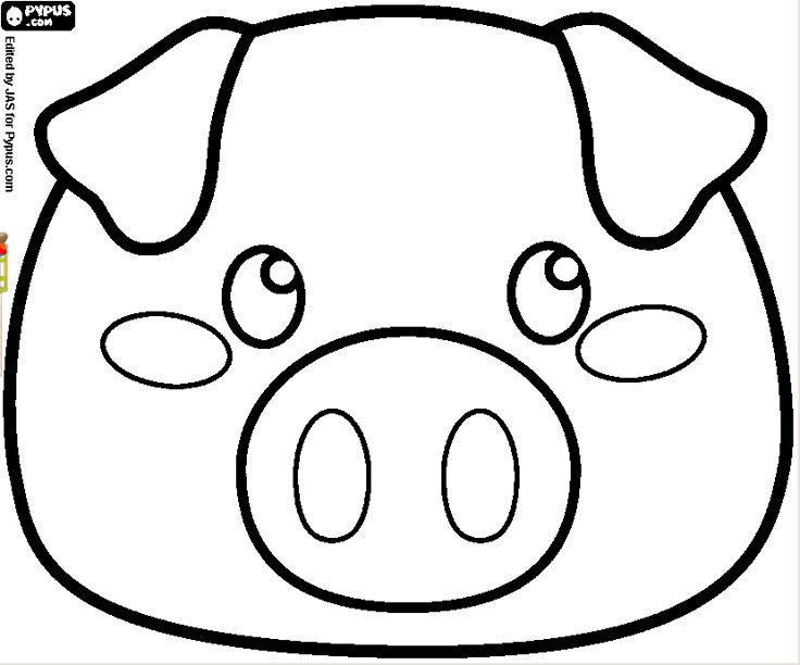 a pig's face is shown in black and white