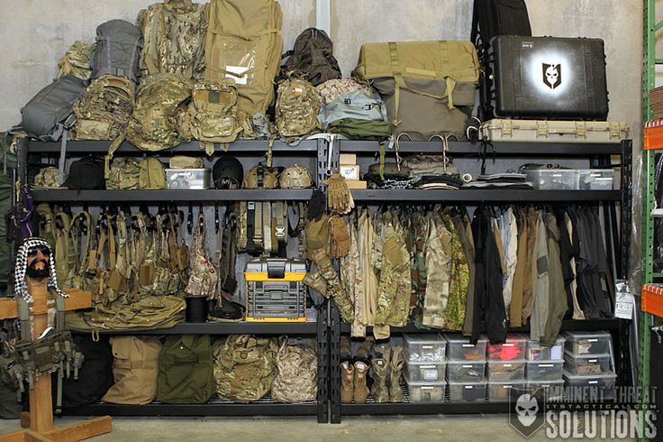 As you can see, there’s a lot of gear in the ITS Gear Closet. We have items that get used... View Article Military Gear Storage, Schul Survival Kits, Tactical Gear Storage, Tactical Wall, Gear Room, Tactical Kit, Army Gears, Hunting Room, Military Gear Tactical