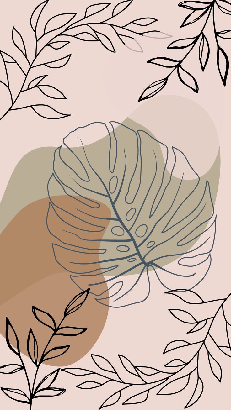 a drawing of leaves on a pink background