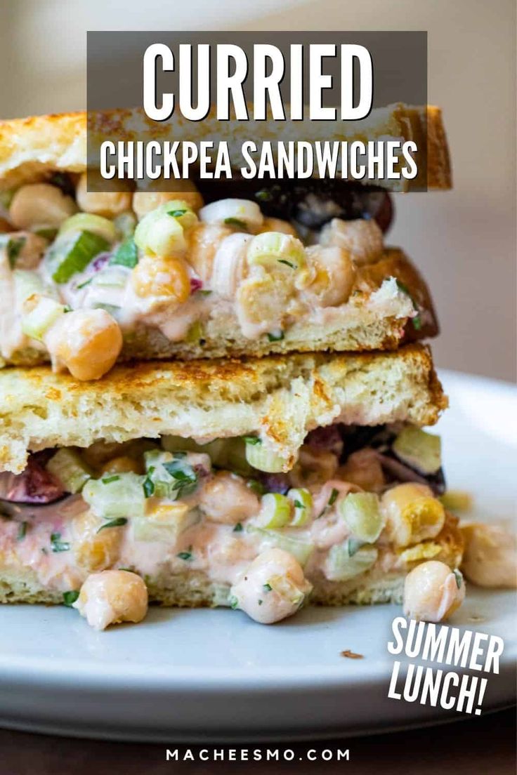 grilled chickpea sandwiches stacked on top of each other with text overlay