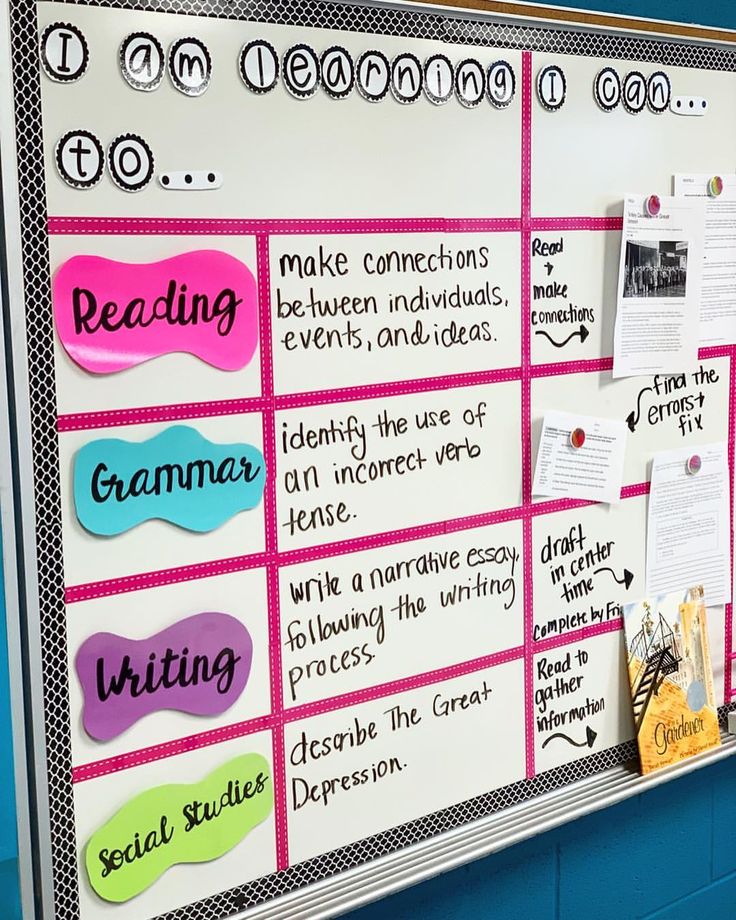 a bulletin board with different types of writing on it