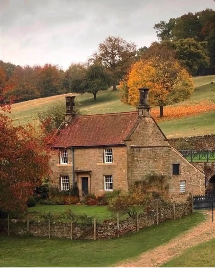 an old brick house in the country side