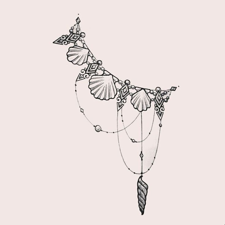 a drawing of a long tassel with shells and beads hanging from it's sides