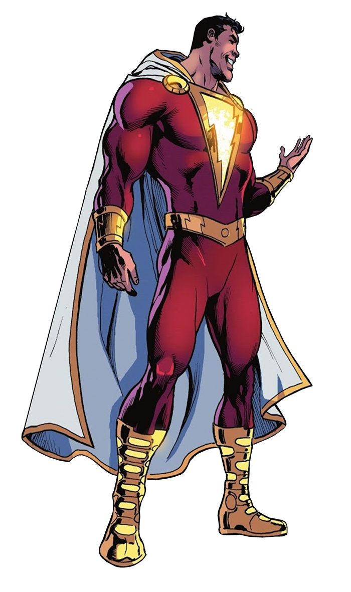 a man in a red and gold costume standing with his hands out to the side