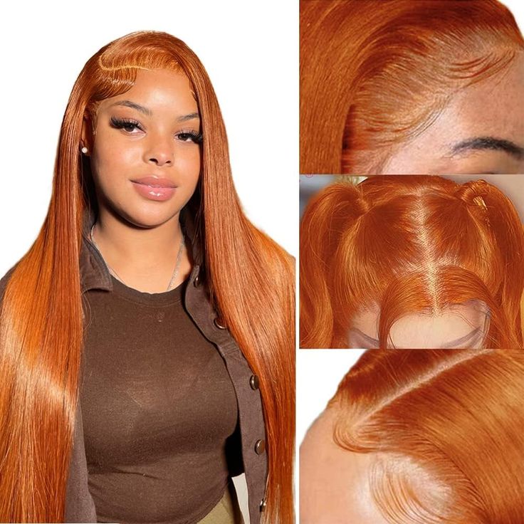 PRICES MAY VARY. 💖Ginger Lace Front Wigs Human Hair Material:100% Unprocessed Virgin Brazilian 10A High Quality Straight Human Hair,Looks More Full & Natural.Soft and Tangle-Free,No Smell. 💖Orange Ginger Color 13x4 HD Lace Front Wigs Feature: New Trendiest Color Style.Give You Fashionable Feeling Straight Lace Frontal Wig,Give You Most Elegant Style. 💖Ginger Orange Lace Front Wigs Lace Size:13x4 HD Transparent Lace, Soft ,Invisible, Breathable &comfortable.free part lace parting space. You co Ginger Wig, Orange Wig, Ginger Color, Hair Ginger, Straight Lace Front Wig, Straight Human Hair Bundles, Human Hair Lace Front Wigs, Ginger Hair Color, Human Hair Color