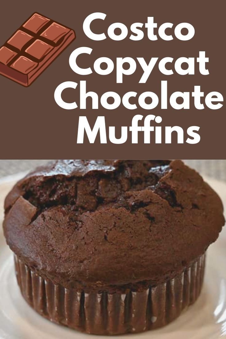 a chocolate muffin on a white plate with the words costco copycat chocolate muffins