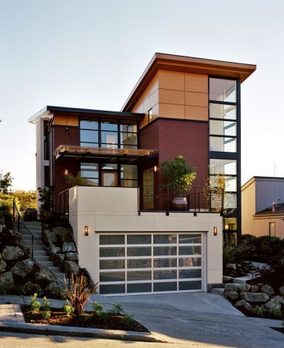 a modern house with an attached garage