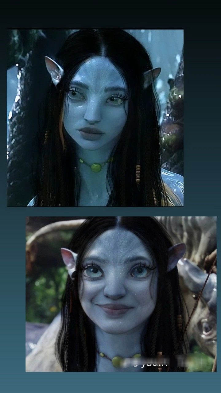 two pictures of an elf with long hair and green eyes