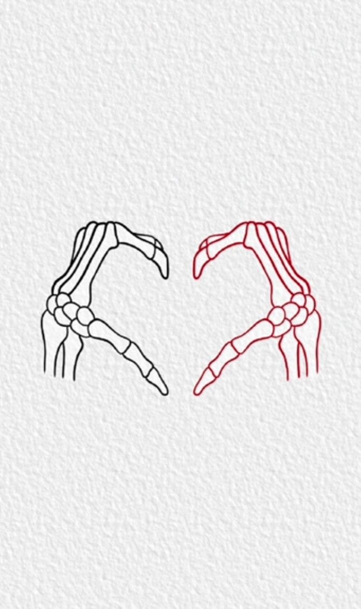 two hands are shown in red and black on a white background, with the word love written