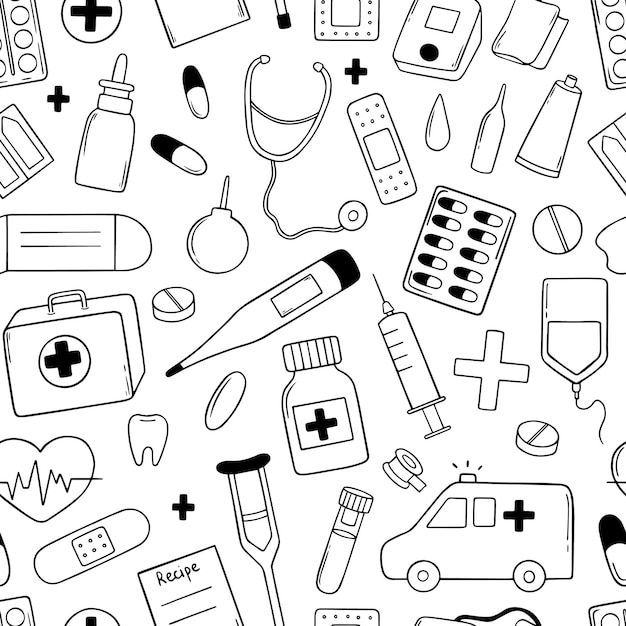 black and white medical seamless pattern