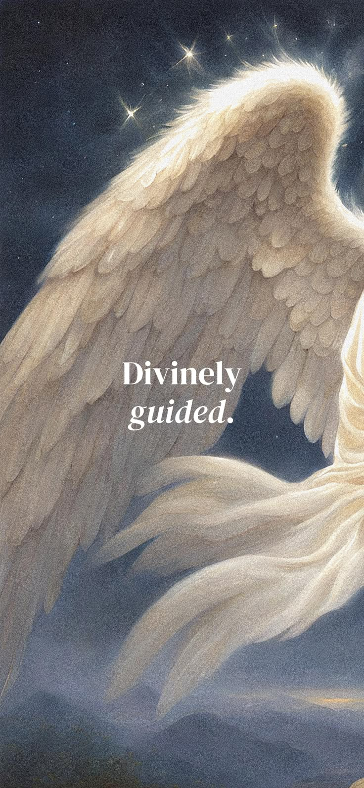 an angel with large white wings and the words, divinely guided written on it