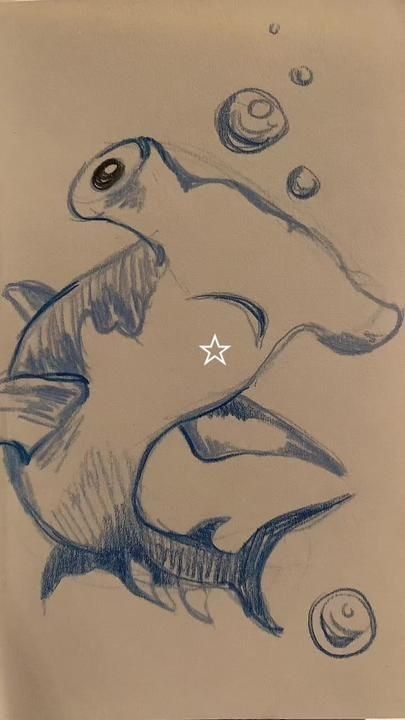 a drawing of a fish with an eyeball in it's mouth and some bubbles