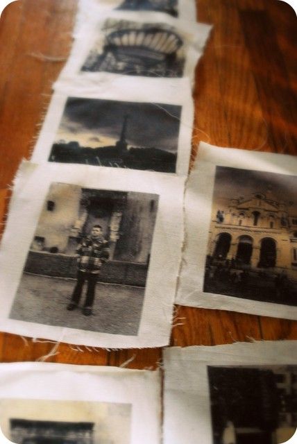 several old photos are taped together on the table