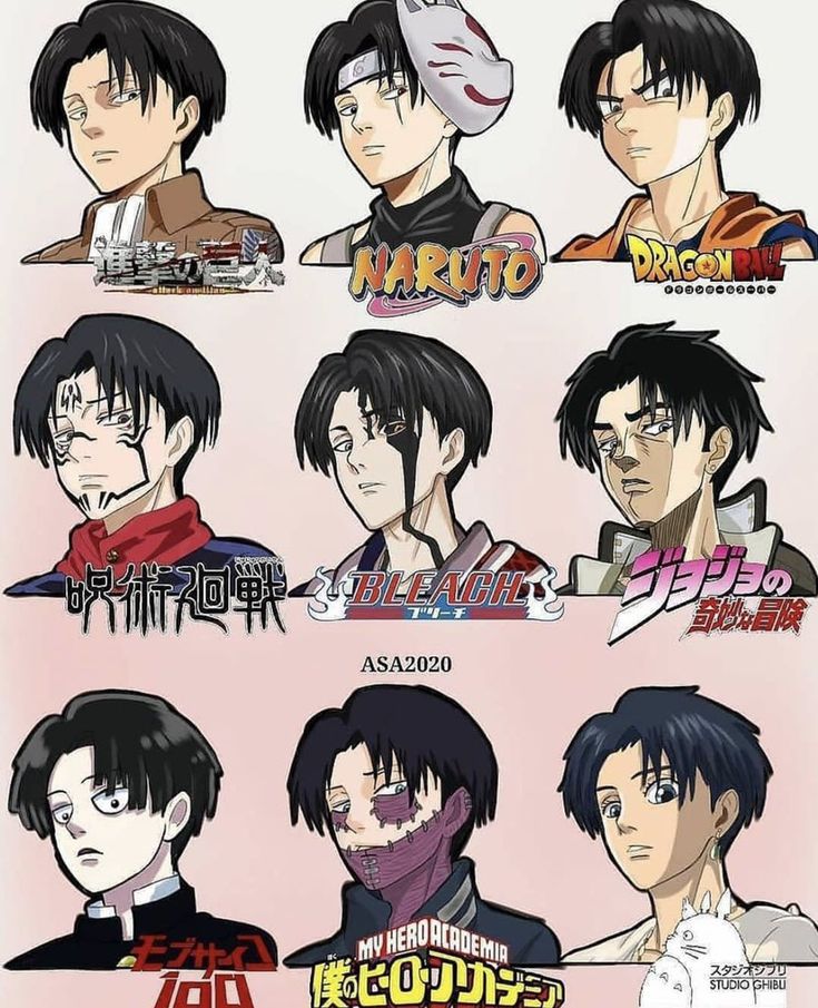 anime characters with different facial expressions and their names in english, japanese, and chinese