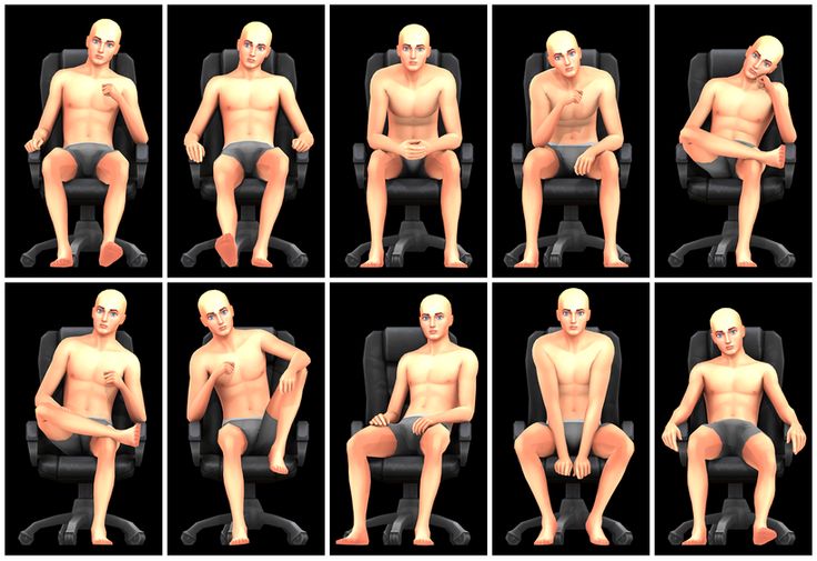 six different poses of a man sitting in a chair with his legs crossed and hands on his hips