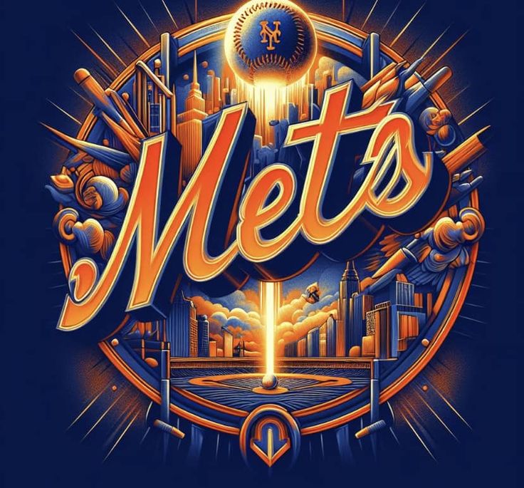 the new york mets logo is shown in this graphic art work created by artist mark stewart