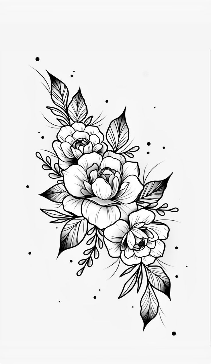 a black and white flower tattoo design