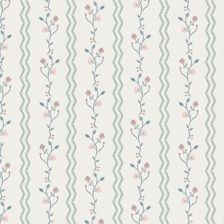 a pattern with flowers and chevrons on a white background, in shades of blue and pink