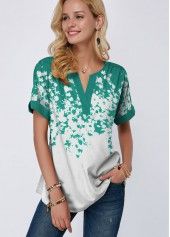 Gradient Split Neck Green Printed Blouse | Rotita.com - USD $27.75#Fashion #Jumpsuit #Dresses #Rompers #Shirts #Blouses #dresses #dressSexy #Tops #shortdress #fashion #stylish #womanfashion #womanoutfits #woman #clothes #beautiful #beauty #outfit #fashionoutfits #stylish #womensfashion #womanwear #womanoutfits #design #model #trendy #beautiful #cute #dress #girls #fashioneditorial #style #woman #Fashionoutfits #MiniSkirts Stylish Tops For Girls, Boutique Style Outfits, Trendy Tops For Women, Trendy Fashion Tops, Cold Shoulder Long Sleeve, Green Outfit, Floral Short, Trendy Clothes For Women, Printed Sleeves