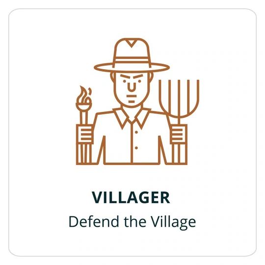 a man in a hat holding two pitchforks and the words villager defend the village