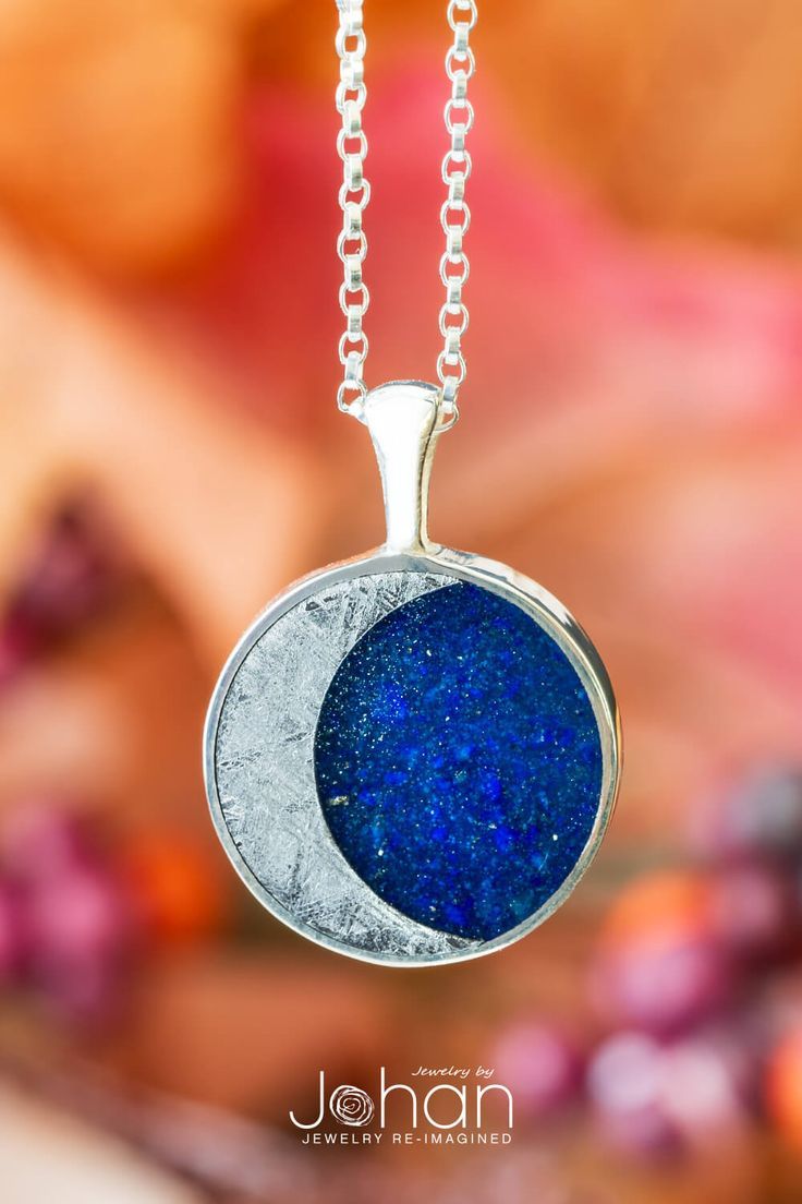 Moonscape Necklace with Meteorite and Lapis Lazuli Tribe Fashion, Halloween Wedding Ideas, Meteorite Necklace, Gibeon Meteorite, Galaxy Jewelry, Jewelry By Johan, Meteorite Pendant, Space Jewelry, Unique Pendant Necklace