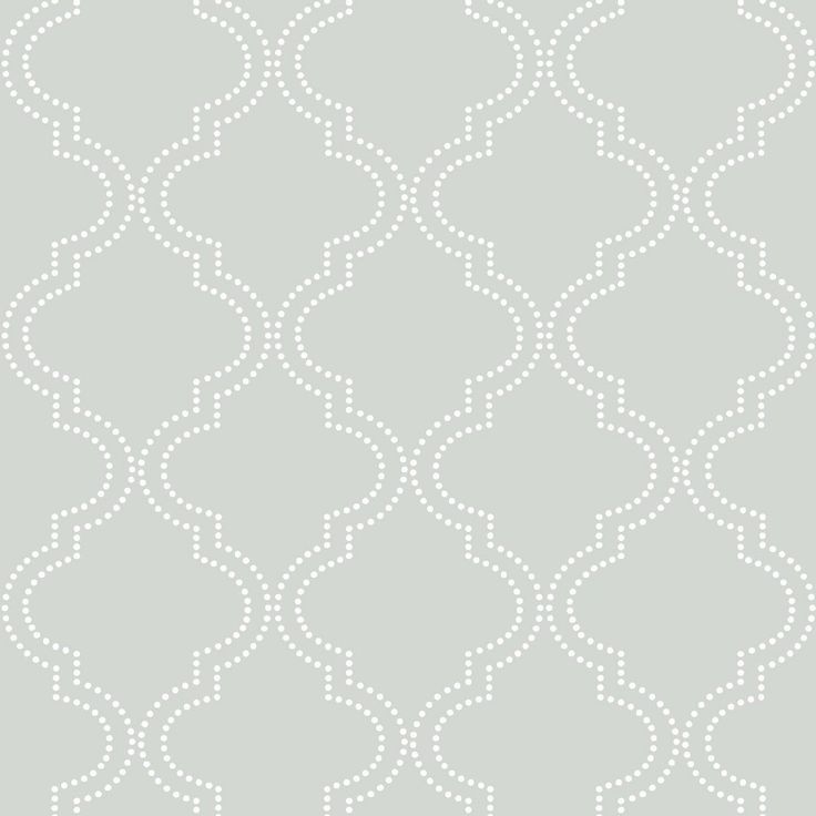 a gray and white wallpaper pattern with wavy lines on it's sides, as well as dots in the middle