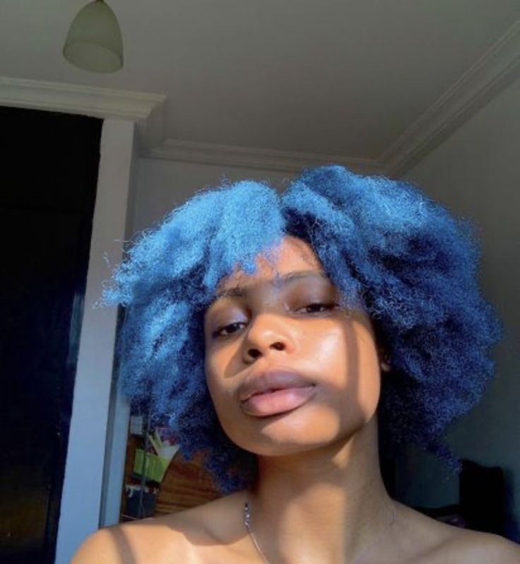 Blue Natural Hair Black Women, Colored 4c Hair, Blue 4c Hair, Gel On 4c Hair, Blue Hair On Black Women, Dyed 4c Natural Hair, Dyed Afro Hair 4c, Dyed 4c Hair, Blue Hair Black Women