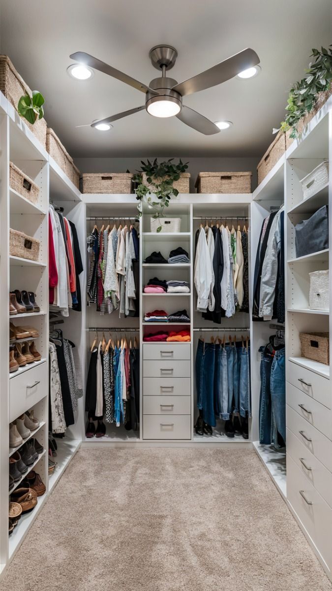 a walk in closet filled with lots of clothes