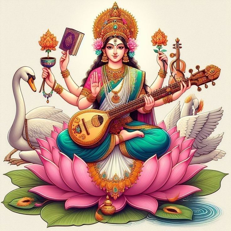 Saraswati Maa Sketch, Saraswati Mata Drawing, Saraswati Goddess Paintings, Jain Drawings, Maa Saraswati Drawing, Gannu Bappa, Saraswati Painting, Saraswati Mata, Maa Saraswati