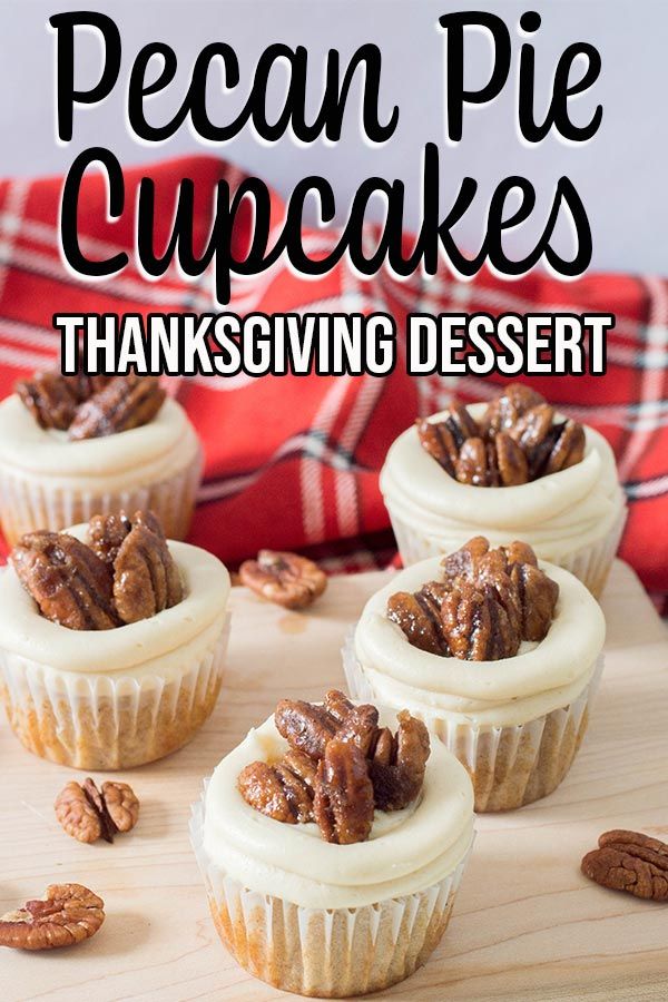 pecan pie cupcakes with cream cheese frosting and chopped pecans