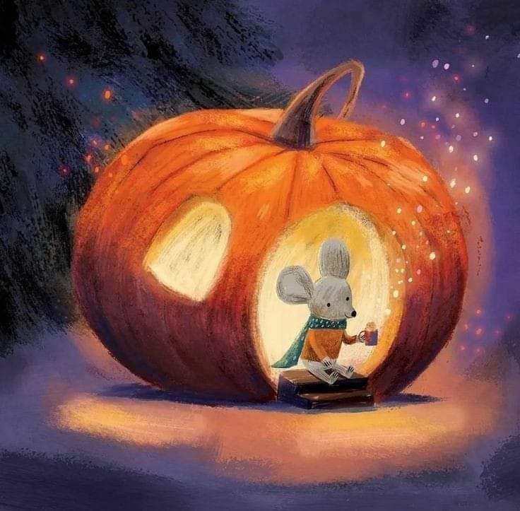 a painting of a mouse in a pumpkin