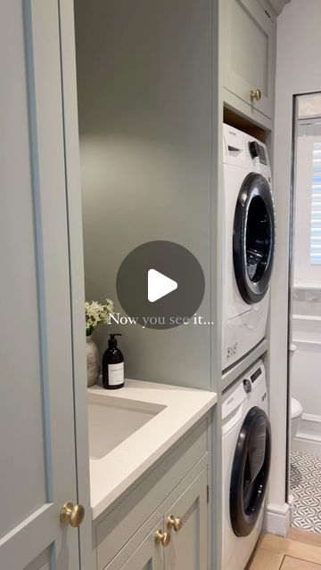 a washer and dryer in a bathroom with the words now you see it